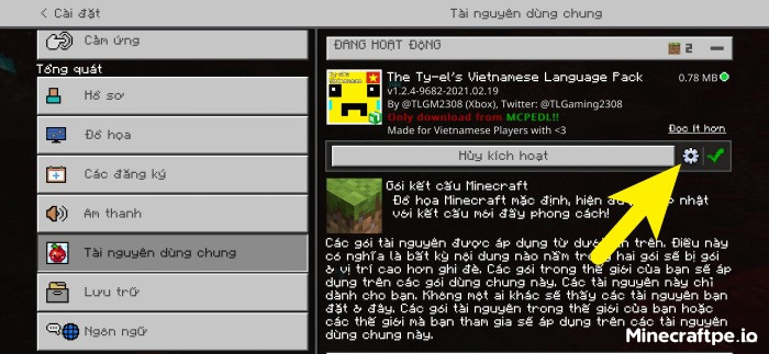 Cách thay đổi phông chữ của Tyel Vietnamese Pack trong Minecraft PE