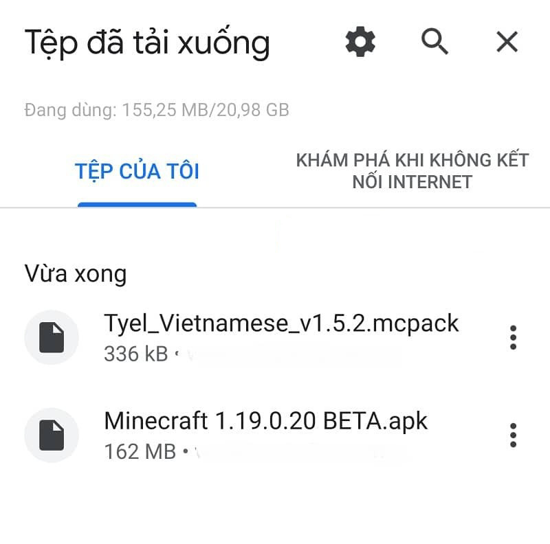 Nhấn vào file Tyel_Vietnamese_v1.5.2.mcpack