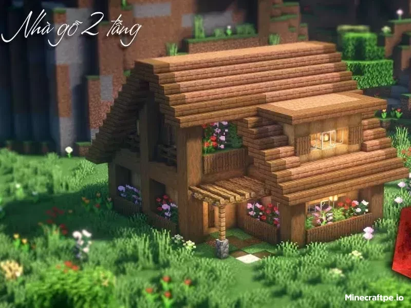 Mẫu Nhà Gỗ 2 Tầng Trong Minecraft